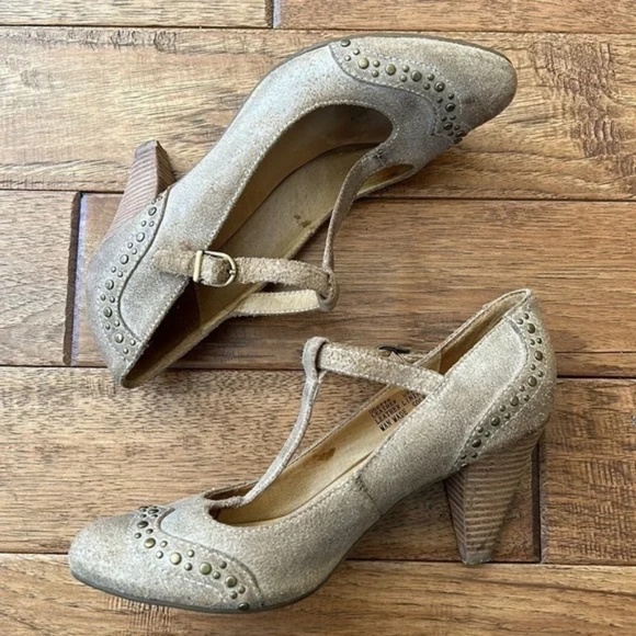 Anthropologie Chocolat Blu Odette T-Strap Mary Jane Heels Tan Leather Size 8.5 - Picture 3 of 14